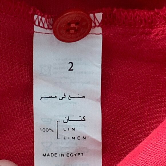MOBACO Egyptian Linen Button Front Tunic Top Womens Sz 2 Red 52H - Picture 8 of 9